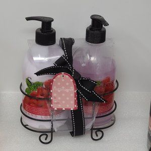 Fresh Sweet Raspberry Hand Lotion 90% Full & Hand Wash 80% Full Gel Set in Caddy